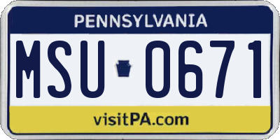 PA license plate MSU0671
