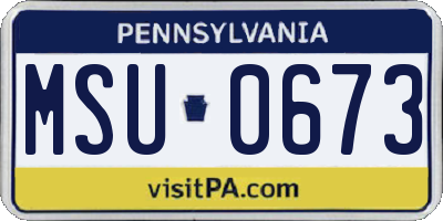 PA license plate MSU0673