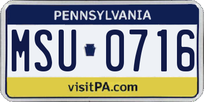 PA license plate MSU0716