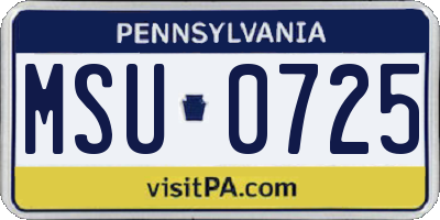 PA license plate MSU0725