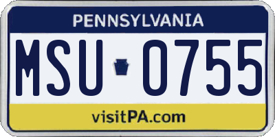 PA license plate MSU0755