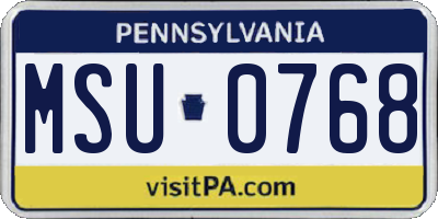 PA license plate MSU0768