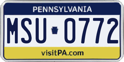 PA license plate MSU0772