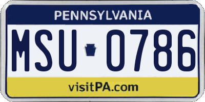 PA license plate MSU0786
