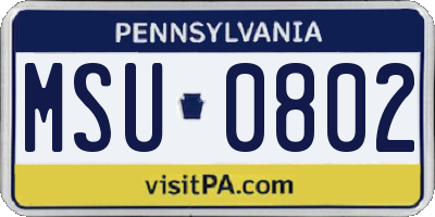 PA license plate MSU0802