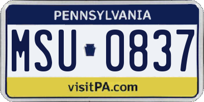 PA license plate MSU0837