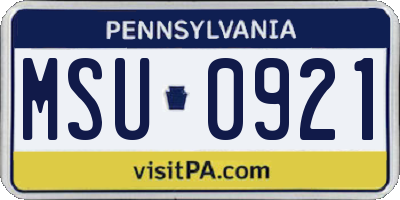 PA license plate MSU0921
