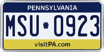 PA license plate MSU0923
