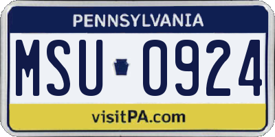 PA license plate MSU0924