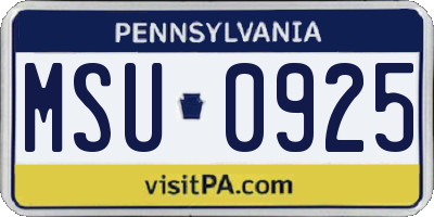 PA license plate MSU0925