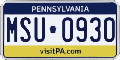 PA license plate MSU0930
