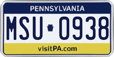 PA license plate MSU0938