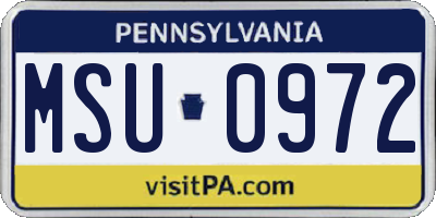 PA license plate MSU0972