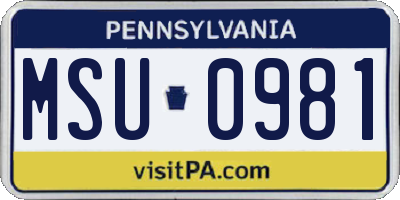 PA license plate MSU0981