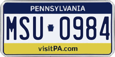 PA license plate MSU0984