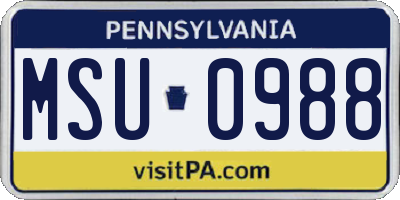 PA license plate MSU0988