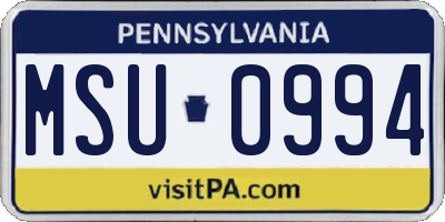 PA license plate MSU0994