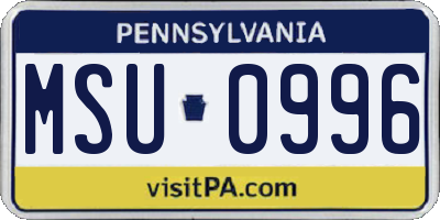 PA license plate MSU0996