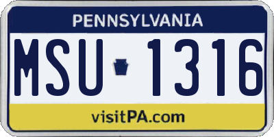 PA license plate MSU1316