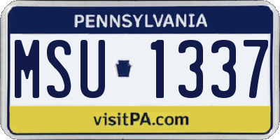 PA license plate MSU1337