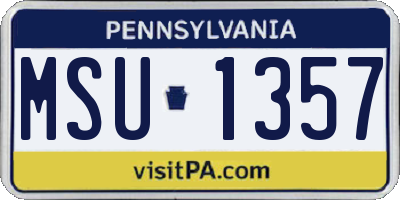 PA license plate MSU1357