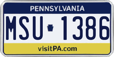 PA license plate MSU1386
