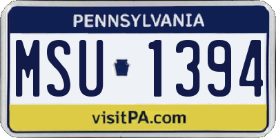 PA license plate MSU1394
