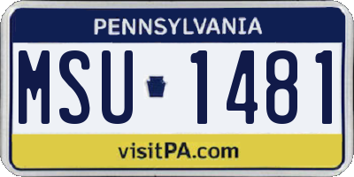 PA license plate MSU1481
