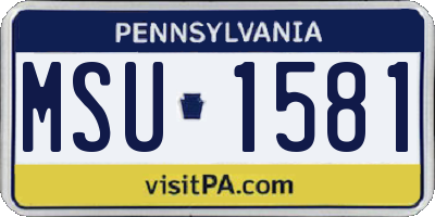 PA license plate MSU1581