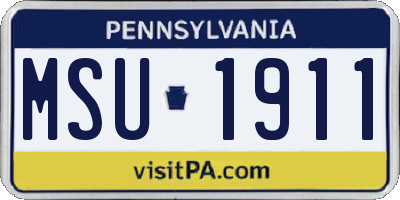 PA license plate MSU1911