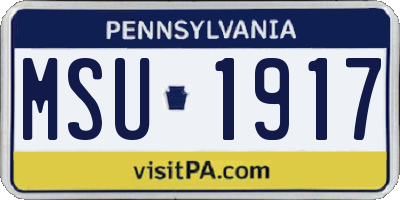 PA license plate MSU1917