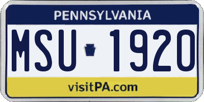 PA license plate MSU1920