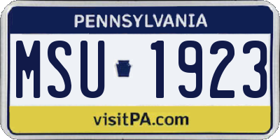 PA license plate MSU1923