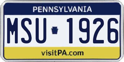 PA license plate MSU1926