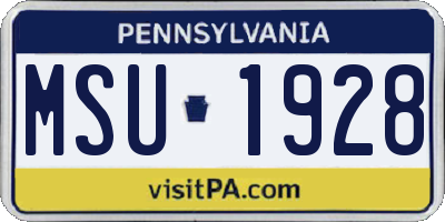 PA license plate MSU1928
