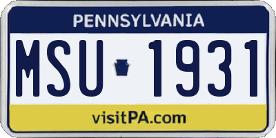 PA license plate MSU1931