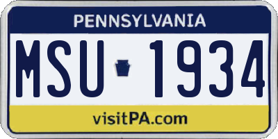 PA license plate MSU1934