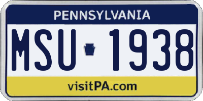 PA license plate MSU1938