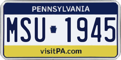 PA license plate MSU1945