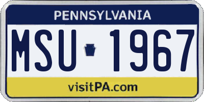 PA license plate MSU1967