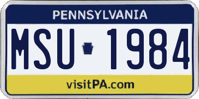 PA license plate MSU1984