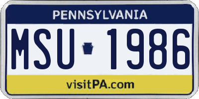 PA license plate MSU1986