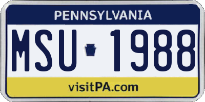 PA license plate MSU1988