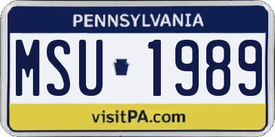 PA license plate MSU1989