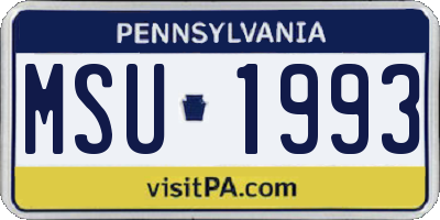 PA license plate MSU1993