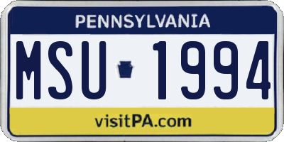 PA license plate MSU1994