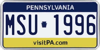 PA license plate MSU1996