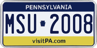 PA license plate MSU2008