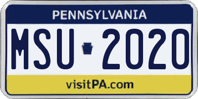 PA license plate MSU2020
