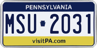 PA license plate MSU2031